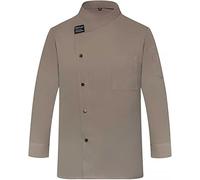 Fashionable Uniforms Spring and Autumn Customized Chef Jacket Men Long Sleeve Wear-resistant Classic Cook Coat (Color : Khaki, Size : M-Medium)