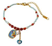 Fashionable Vintage Drip-Glaze Little Horse Beaded Bracelet, Elegant Pendant, Natural Stone, Faux Pearls, Women Rainbow Crystal Bracelet, Adjustable Copper, 5.91+1.97In Length