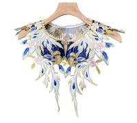 Fashionable Vintage Embroidered Floral Fake, Navy Blue | Pearls Beading Neckline with Ancient Embroidery for Costume Accessories Women Girls Lightweight
