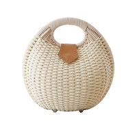 Fashionable White Rattan Straw Shell Handbag for Women - Versatile Storage for Beach, Party, Shopping, and Everyday Use, 11.02 X 5.91 X 10.24 Inches