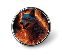 Fashionable Wolf Surrounded by Fire Printed Round Pins Metal Round Brooch Badge for Backpacks Or Lapels, Valentine Pin