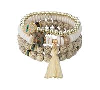 Fashionable Women's 4Pcs Styles Evil Eyes Set With Hand Tassels Charm And Stone Beads Chain Bangle Beach Vacation