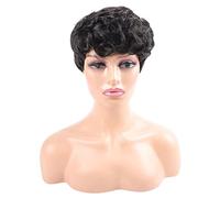 Fashionable Women's Black Pixie Cut Short Wig with Bangs Heat-Resistant Synthetic Comfortable and Breathable Short Curly Wig Suitable for Daily Party wear Black,6in (Black 6in)