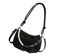 Fashionable Women's Chain Crossbody Bag with Lovely Bows Decors Underarm Purse for Essential PU Leather Shoulder Bag, Black, 22×7×14cm