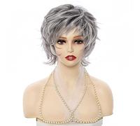 Fashionable Women's Fluffy Pixie Cut Short Wig Heat Resistant Synthetic Comfortable Breathable Silver Grey Short Curly Wig Suitable for Everyday Party Wear Silver Grey,8in (Silver Grey 8in)