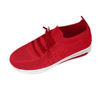 Fashionable Women's Mesh Elevated Breathable Casual Sports Shoes Ladies Walking Shoes Size 3 (Red, 7.5)
