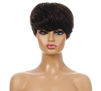 Fashionable Women's Realistic Pixie Cut Short Wig with Bangs Heat-Resistant Synthetic Short Curly Wig Suitable for Daily Party wear Photo Color,9in (Photo Color 9in)