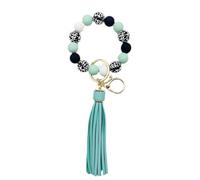 Fashionable Wood Beads Keychain Beaded Key Rings Bangle Chains Wristlet with PU Tassels for Fashion Ladies
