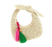 Fashionable Woven Straw Bag Compact Handbag with Bows Decors Vacation Purse for Beach Weddings Parties and Daily Carry Elegant Bows Straw Purse