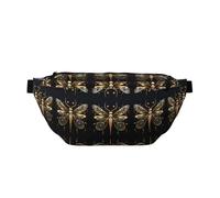 FashionableGolden Delicate Dragonfly on Black Background Running Waist Bag, Light and Comfortable, Suitable for Travel, Shopping, Cycling and Fitness