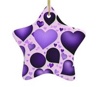 Fashional Purple Heart Print Christmas Ornaments, Ceramic Hanging Ornament, Round Shape Decorations