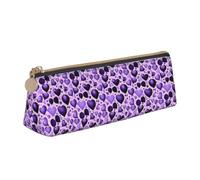 Fashional Purple Heart Print Triangular Pencil Case Cosmetic Pouch Stationery Organizer Travel Versatile Everyday