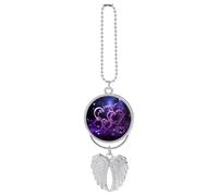 Fashional Purple Hearts Car Hanging Ornament Rear View Mirror Pendant Cute Car Mirror Aesthetic Decor Funny Auto Pendant Auto Charms Gifts for Men Women Silver-style