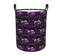 Fashional Purple Hearts Circular Hamper – Durable And Stylish Storage Solution For Your Home, Waterproof Oxford Cloth With Full-Print Design