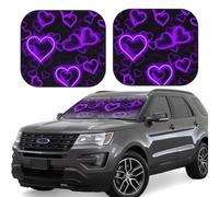 Fashional Purple Hearts Print Car Sun Shade Windshield 2-Piece Foldable Front Windshield Sun Visor Sunshade for Car Windshield, M
