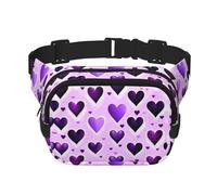 Fashional Purple Hearts print Fanny Pack Purse with Adjustable Strap Square Double Layer Waist Bag Belt Unisex Everywhere