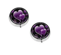 Fashional Purple Hearts -Print Portable Round Pill Box - Stylish Round Pill Organizer for Travel Compartments Gift for Medication Management
