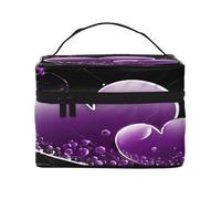 Fashional Purple Hearts -Print Waterproof Large Cosmetic Bag for Travel & Gym, Makeup Organizer with 4 Elastic Straps & Compartments,Premium Twill Fabric.