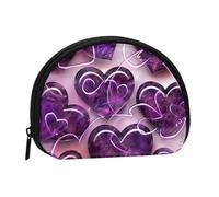 Fashional Purple Hearts Printed Mini Coin Pouch, Shell Shape Zip Around Wallet, Small Zipper Pouch for Cash, Cards, Keys, Lipstick, Storage Pouch, Travel Organizer