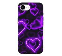 Fashional Purple Hearts Printed Phone Case for iPhone 16 E, Ultra Slim Scratch-Resistant Shockproof Black TPU Phone Case Cover with Wireless Charging, Anti-Yellowing