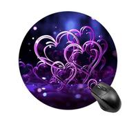Fashional Purple Hearts Round Mouse Pad, Non-Slip Rubber Base Waterproof Washable, Computer Mouse Mat for Office Gaming Studying, Premium-Textured Durable Portable Circle Mousepad for Desktop PC Noteb
