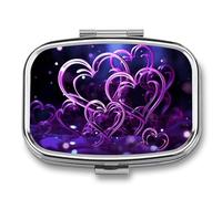 Fashional Purple Hearts Travel Pill Organizer A Daily Pill Box for Supplements 2 Compartment Pill Case Convenient for Carrying and Storing Medicines Box