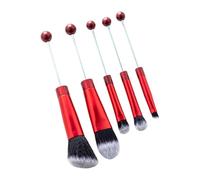 FashionCha 5pcs Pearl Makeup Brushes Set Metal Tube Cosmetic Brushes Professional Comfortable Makeup Brush Tool Kit for, Red