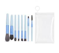 FashionCha 8-Piece Travel Makeup Brush Set, Portable Makeup Brushes Makeup, Beginners, and On-the-, with PU Bag, Blue, Blue