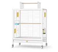 FashionCha Cage with Breeding Box, Breeder Cage for Pet Birds, Yellow, Basic Package (perch + feeder + tray + wheels), Double Layer with Display Stand, Yellow