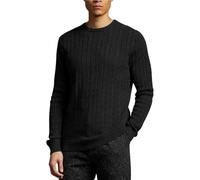 fashionego Mens Cable Knitted Jumper Thick Warm Winter Weave Sweater Crew Neck Ribbed Pullover, Black - FE, L