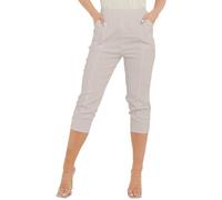 Fashionesta Flowk® Ladies Cherry Berry Plain Cropped 3/4 Length Trouser Stretch Fit Elasticated Waist Summer Short Pants (Beige, 10)