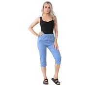 Fashionesta Flowk® Ladies Stretch Plain Magic Italian Shorts - Womens Comfy Crushed Casual Summer Short Joggers Stretchy Capri Bottom Short (Denim, 8-14)