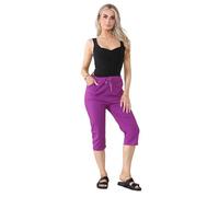 Fashionesta Flowk® Ladies Stretch Plain Magic Italian Shorts - Womens Comfy Crushed Casual Summer Short Joggers Stretchy Capri Bottom Short (Purple, 8-14)