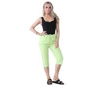 Fashionesta Flowk® Ladies Stretch Plain Magic Italian Shorts - Womens Comfy Crushed Casual Summer Short Joggers Stretchy Capri Bottom Short (Lime Green, 8-14)