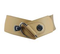FASHIONGEN - Cowhide leather elastic belt for women, DARLENE - Beige, X-Large