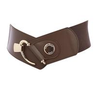 FASHIONGEN - Cowhide leather elastic belt for women, DARLENE - Brown (Golden buckle), X-Large