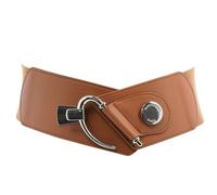 FASHIONGEN - Cowhide leather elastic belt for women, DARLENE - Camel, Large