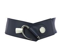FASHIONGEN - Cowhide leather elastic belt for women, DARLENE - Navy blue, XX-Large