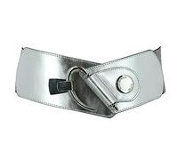 FASHIONGEN - Cowhide leather elastic belt for women, DARLENE - Silver, Large