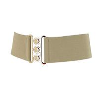 FASHIONGEN - Wide Waist Elasticated Woman Belt Made in France, GLORIA - Beige (Golden buckle), Medium