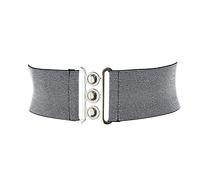 FASHIONGEN - Wide Waist Elasticated Woman Belt Made in France, GLORIA - Black with Silver Lurex (Silver buckle), Medium