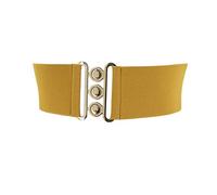 FASHIONGEN - Wide Waist Elasticated Woman Belt Made in France, GLORIA - Saffron Yellow (Golden buckle), Medium