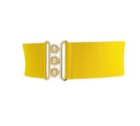 FASHIONGEN - Wide Waist Elasticated Woman Belt Made in France, GLORIA - Yellow (Golden buckle), X-Small