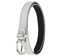 FASHIONGEN - Women genuine Italian leather belt made in France, LUNA - Silver, 90 cm (35 in) / Waist size 33 to 34