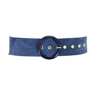 FASHIONGEN - Women's genuine Italian suede leather belt for dress, made in France, ANETTE - Denim blue, S-M
