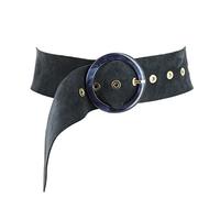 FASHIONGEN - Women's genuine Italian suede leather belt for dress, made in France, ANETTE - Navy blue, S-M