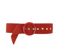 FASHIONGEN - Women's genuine Italian suede leather belt for dress, made in France, ANETTE - Red, L-XL