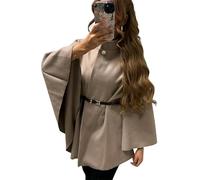 FASHIONGURU Women’s Belted Cape Poncho Coat - Oversized Shawl Wrap, Elegant Open Front Cloak Jacket, Wool Blend Winter Cardigan with Button Detail (UK 8-14) (Mocha)