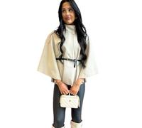 FASHIONGURU Women’s Belted Cape Poncho Coat - Oversized Shawl Wrap, Elegant Open Front Cloak Jacket, Wool Blend Winter Cardigan with Button Detail (Beige)