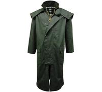 FASHIONISM Mens Long Length Wax Riding Cape Coat with Tartan Lining Unisex Long Sleeve Zip Up Detachable hood Jacket
